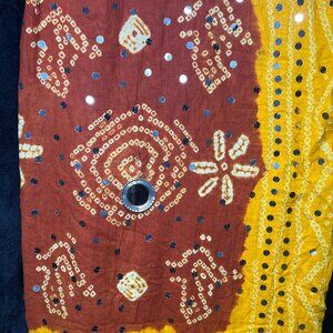Indian Decorative Scarf Mirror Work & Shell Trim – 93" x 40" – For Upcycle/Repur